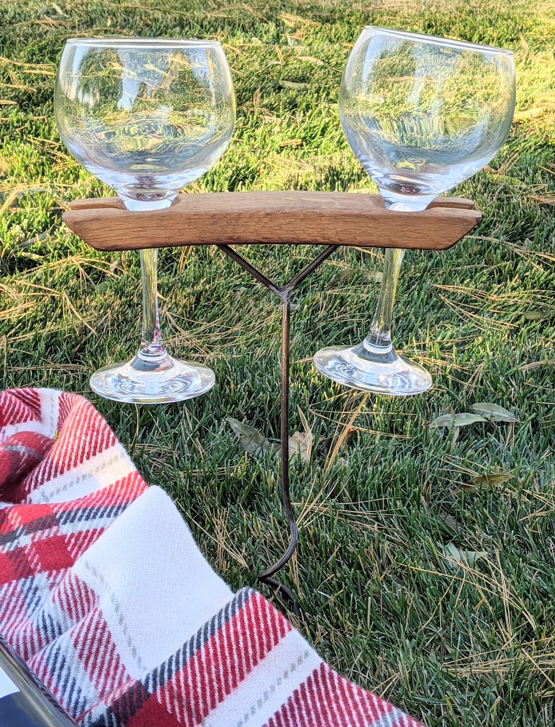 Wine Glass Holder Yard Stake Beverage Cup Holder Metal Oak Etsy