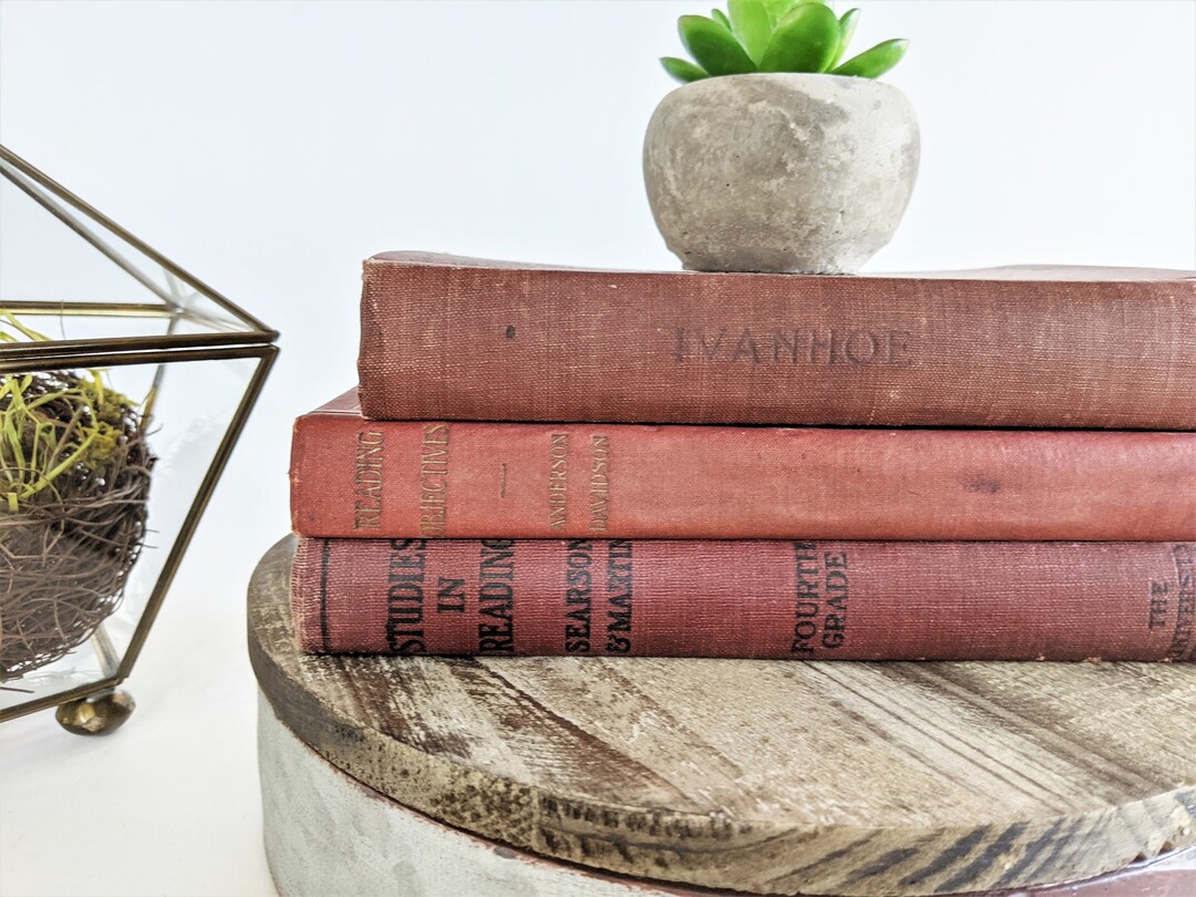 Paprika Colored Books Vintage Decorative Book Set Dark Rust Book Bundle