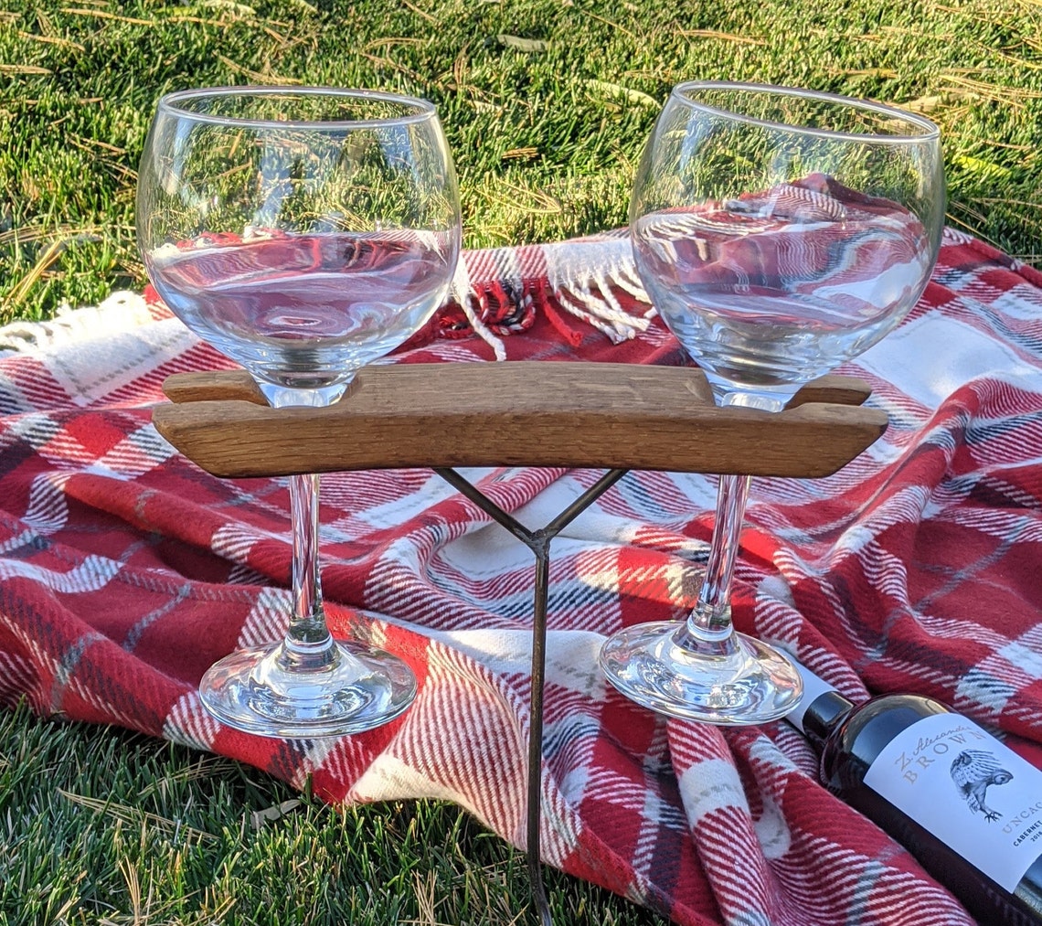 Wine Glass Holder Yard Stake Beverage Cup Holder Metal Oak Etsy