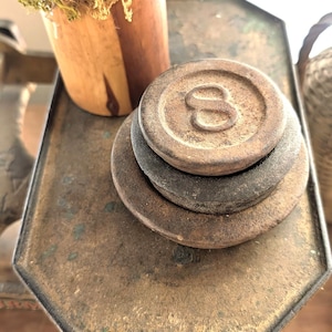 Vintage Cast Iron Weights Balance Scale Weight Farmhouse Kitchen Counter Paper Weight Antique Rustic Measuring General Store
