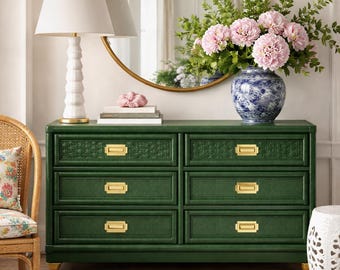 SOLD Wicker Dresser by Henry Link 58” Long - Vintage Lexington