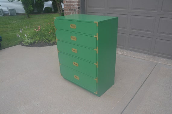 Sold Campaign Dresser Kelly Green Dresser Chest Of Drawers Etsy