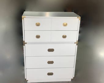 Campaign chest /Campaign white highboy/ white chest brass hardware