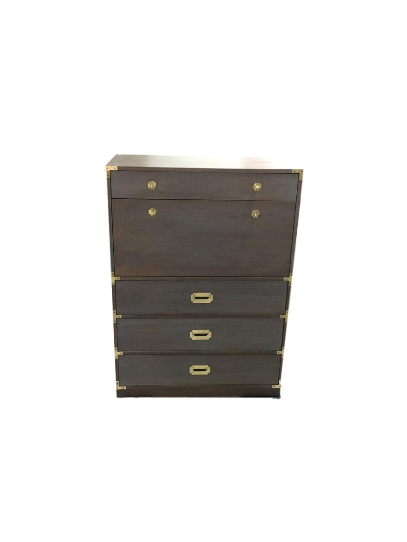 Campaign Wood And Gray Finish Chest Of Drawers With Cubby Etsy
