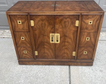 Campaign cabinet/ server bar etc . Lovely burled walnut by HERITAGE