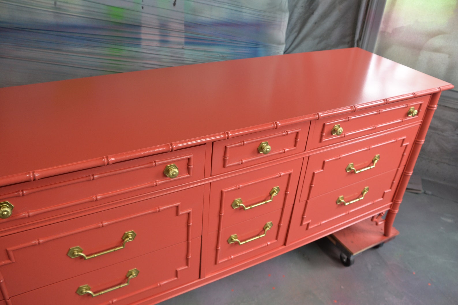 SOLD Faux Bamboo Dresser Finished in Red Lacquer or Customize Etsy