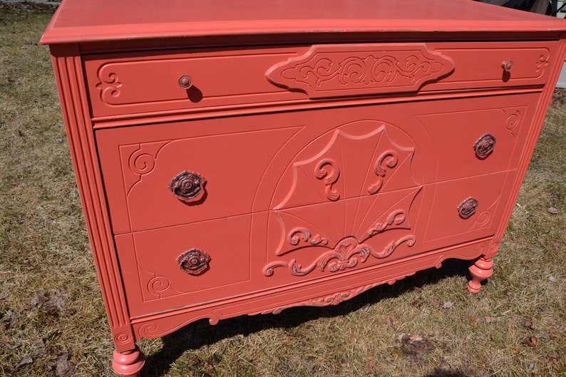 SOLD Vintage Bedroom Set 1920's in Coral Full Bed. Dresser Etsy