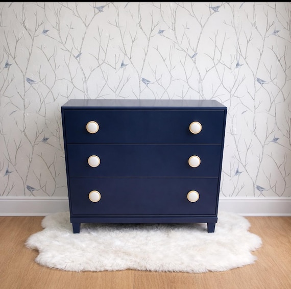 navy blue small dresser Modus Furniture Argento Six Drawer Dresser in Navy Blue and Burnished Brass (2024)