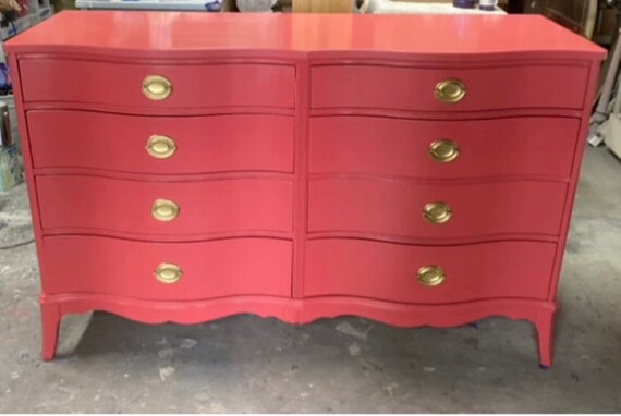 open lace back dress Schenectady Vintage Red Solid Wood Dresser with Open Shelves