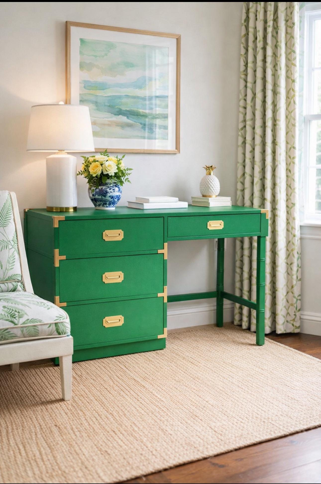 green campaign dresser desk .can be finished in any color chairs available too Season 24RST