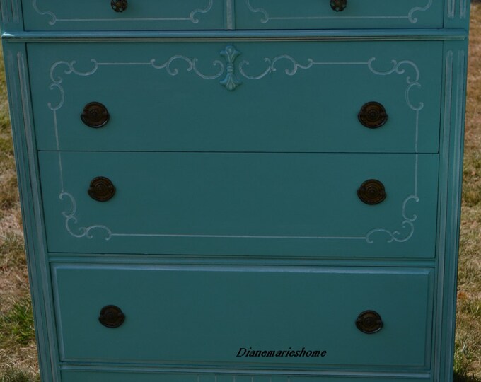 Turquois Blue Dresser/chest Bedroom Vintage Style Shabby Chic Etsy
