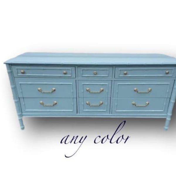 SOLD Thomasville faux bamboo dresser 65" wide any color