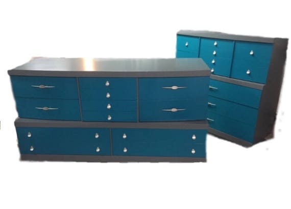Sold Dresser And Chest Bedroom Set Teal And Gray Modern