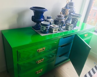 Dresser Apple Green   high gloss dresser   brass hardware    SOLD