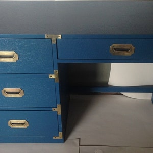 Campaign Desk customize !!Hollywood Regency Great Brass inset  hardware.. Vintage painted Desk