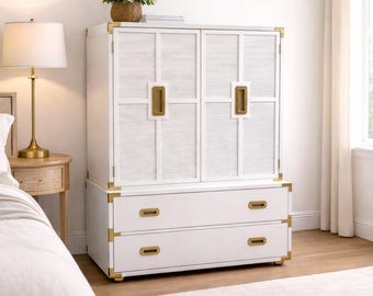 campaign style dresser Henredon Campaign Mid Century Oak and Brass Lowboy Dresser