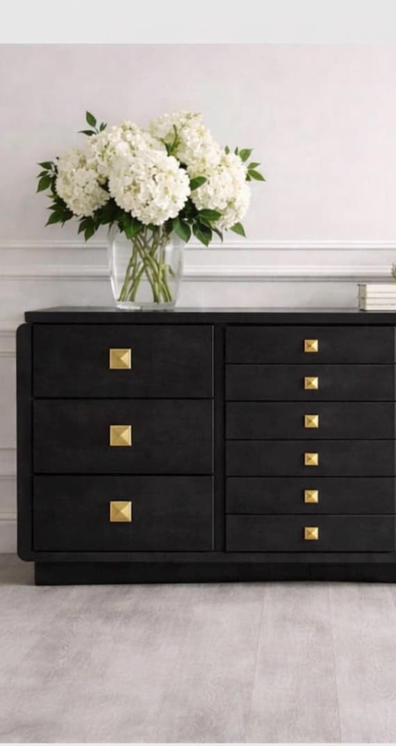 black mid century dresser Ken Coffey Montage this storage chest will look right at home anywhere Mid-Century 3-Drawer Arched Dresser Black