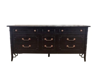 SOLD Faux Bamboo Black lacquered Dresser.