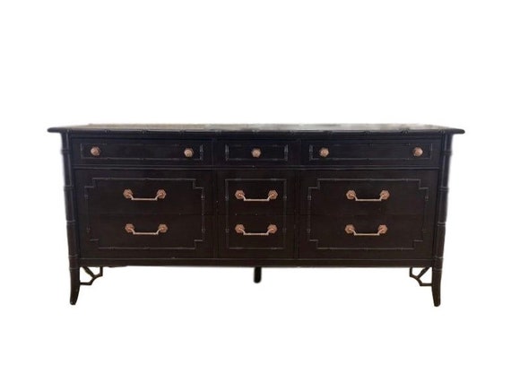 SOLD Faux Bamboo Black Dresser. Any color