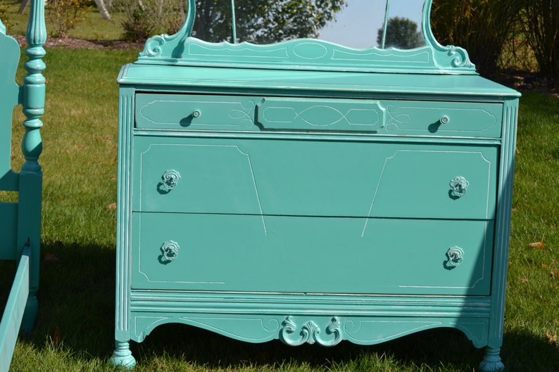 Dresser & Mirror Vibrant Green Vintage Painted Repurposed Etsy