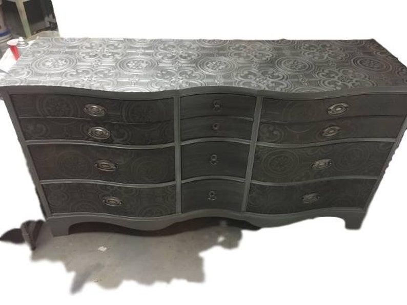 Dresser Gray And Silver Serpentine 9 Drawer Embossed Finish Etsy