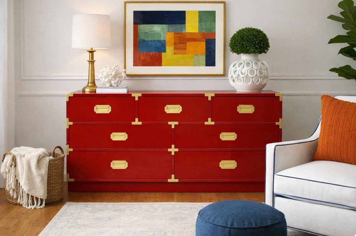 red campaign dresser How To Style A Red Lacquer Campaign Dresser