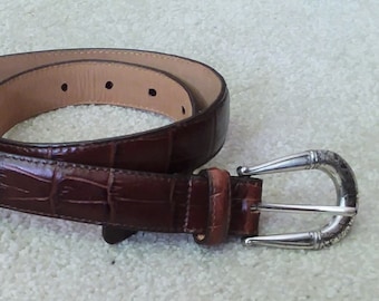 Brighton Leather Belt - Brown w/ Silvertone  Decorated Buckle -  Made in USA - Signed - Western Style Southwest Fashion