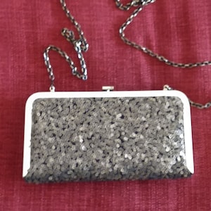 Urban Expressions Evening Crossboy to Clutch Bag - Box Purse w/ Detachable Chain - Goldtone w/ Gold Sequins on Black - Size to Hold Phone