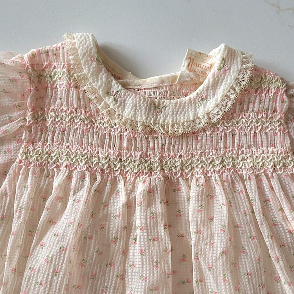 Precious Vintage Nannette Smocked "Babe Frock" - Made in USA -  Midcentury 1950s