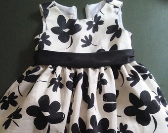 Toddler Girl's Special Occasion Dress by American Princess - Flower Girl, Party Dress - White & Black - Sash - Feminine