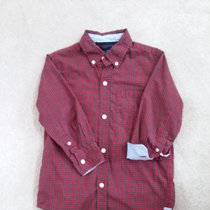 Gap Kids Boys Button Down Long Sleeve Cotton Shirt - Boys Size  4, 5 - Red Green Plaid  with Chambray Lining