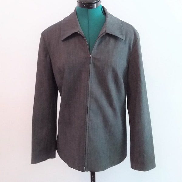 Rafaella Subtle Black/White Tweed Jacket w/Zipper - Poyester & Spandex - Travel Work - Size 12 - Doesn't Wrinkle ,