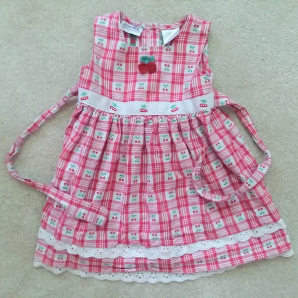Blue Berry Boulevard Sundress - Red White Checks w/ Cherries & White Eyelet - 3T - Toddler Summer Dress