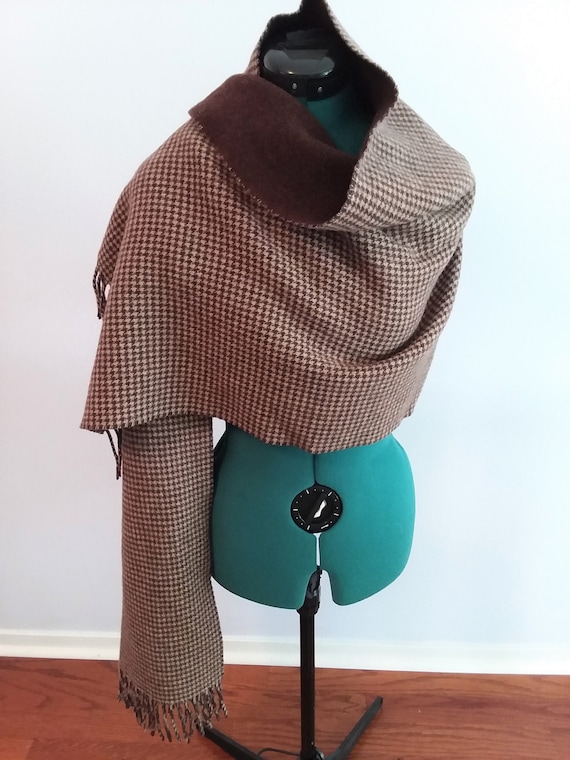 Ralph Lauren Reversible Wool Scarf Wrap - Brown w/