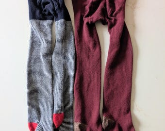 Petit Bateau CottonTights Two Pair (Navy White Striped & Burgundy 36 months Made in France