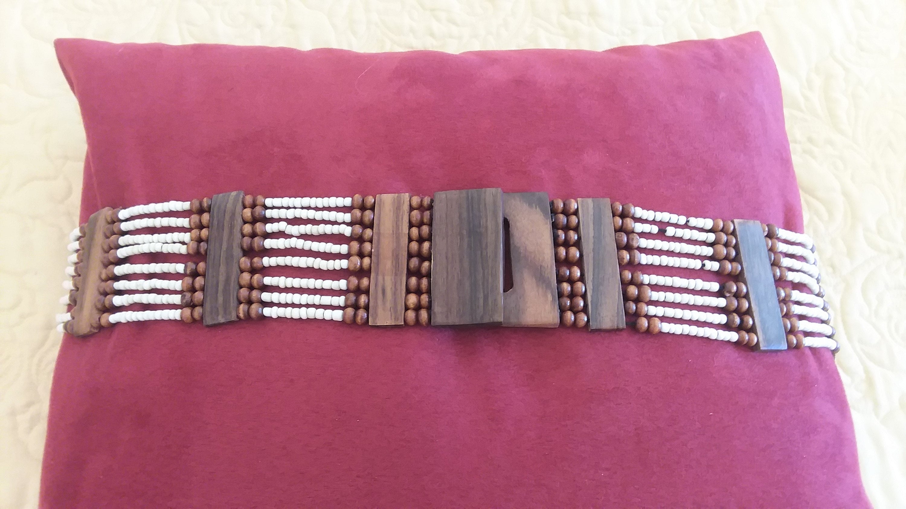 Boho Stretchable Belt With Chunky Wood Buckle and Brown and  display picture 1