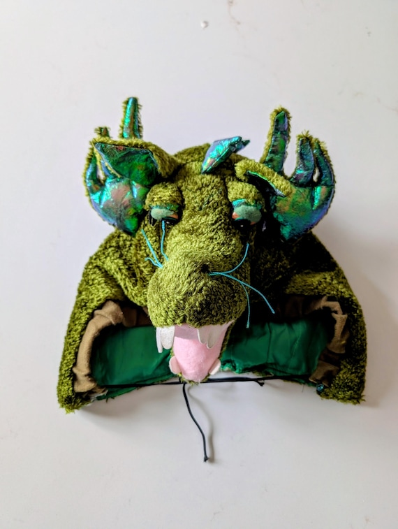 Green Fleece Dragon Child's Hat with Iridescent Spikes - Costume Pretend Play