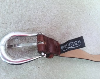 Brighton brown leather engraved silver buckle belt *shop@iamwarrior Silver Links Belt - Brighton main image 2