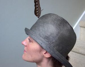 Exquisite Christine A Moore Handmade Two Tone Straw Cloche 