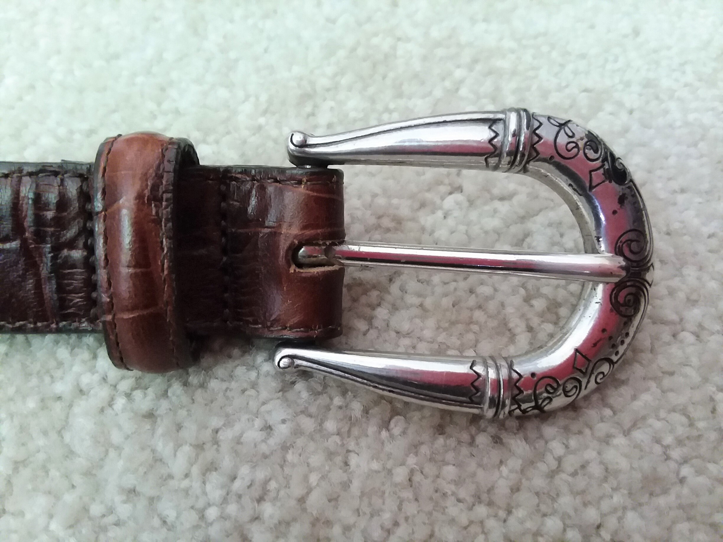 BRIGHTON Allegro Brown Leather Belt w/a Silvertone Scrolled Buckle Set Size M Brighton Dark Brown Braided 32 Inch Belt With Silver Tone  main image 2