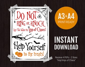 INSTANT DOWNLOAD: Halloween Poster for Sleeping Baby / Babies / Toddler/s - Do Not Knock or Ring Trick or Treat Door Sign