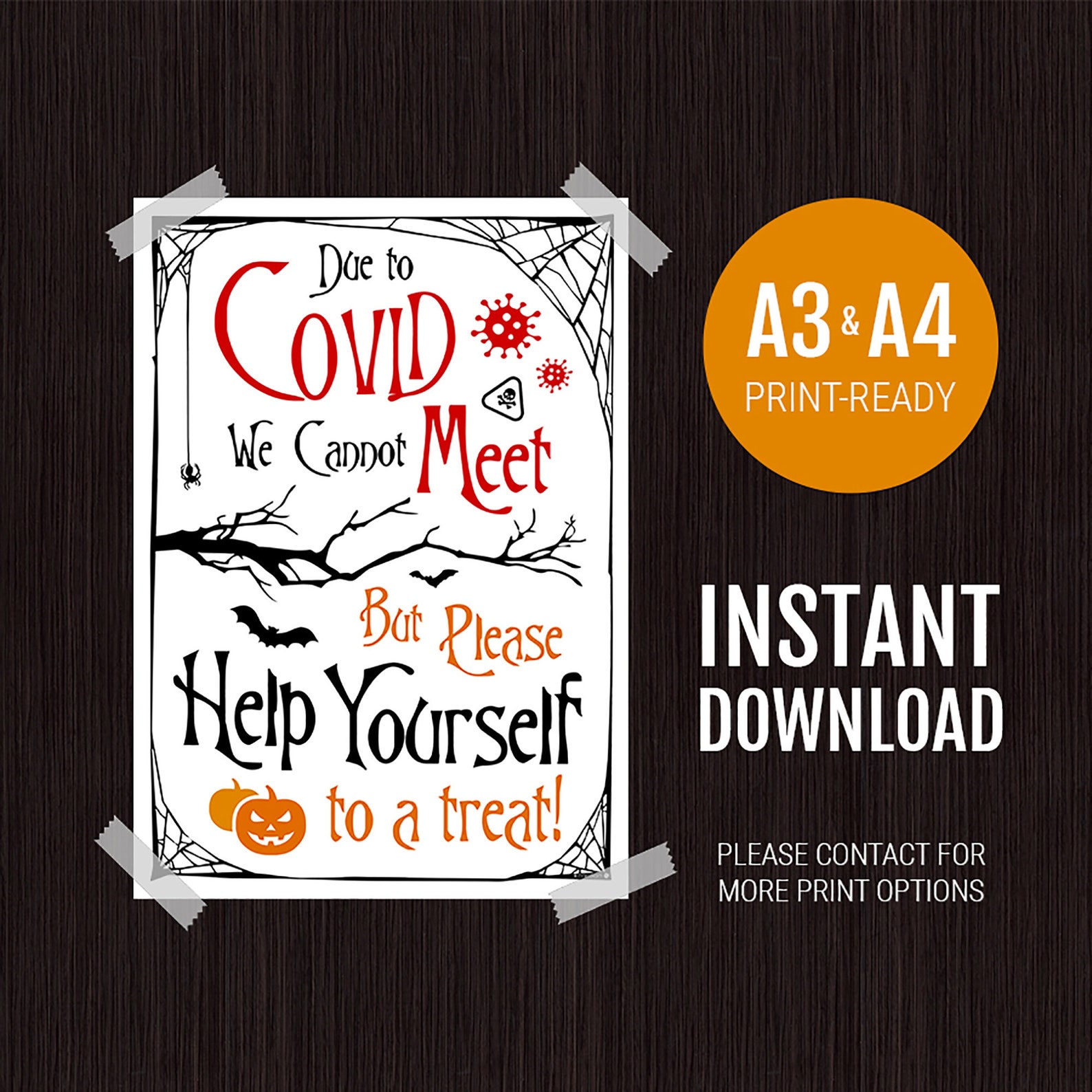 Halloween COVID Poster Trick or Treat Door Sign Etsy