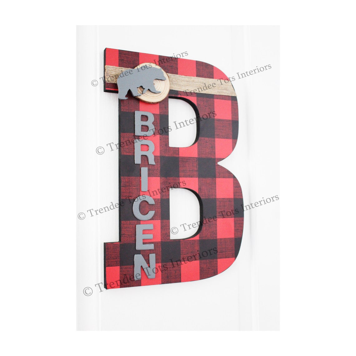 Red buffalo plaid nursery Plaid wall decor Bear nursery Etsy