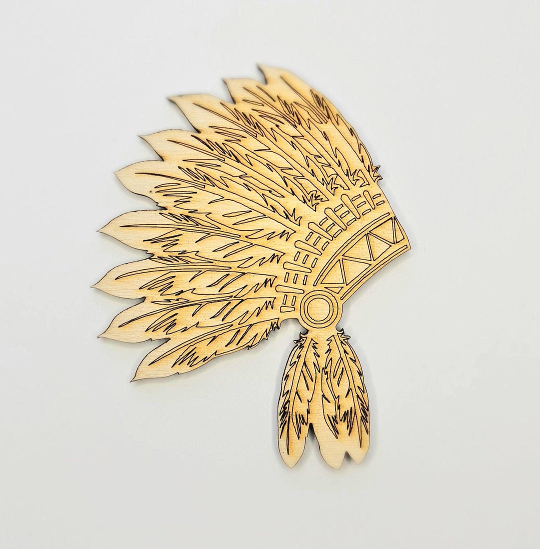 Etched Native Headdress Wood Cutout, Unfinished Headdress Wood Cutout ...