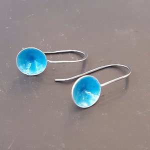 Enamel drop earrings,Transparent blue concave enamel silver drop earrings