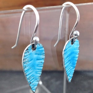 Silver enamel drop earrings , Blue Drop earrings, Sterling silver and transparent blue enamel earrings - Teardrop silver and blue earrings