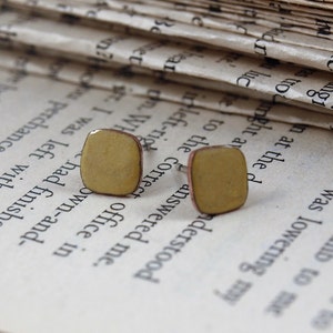Yellow earrings - Sunshine yellow - enamelled copper earstuds - Tiny 7mm Square studs - copper enamel earrings - summer gift idea