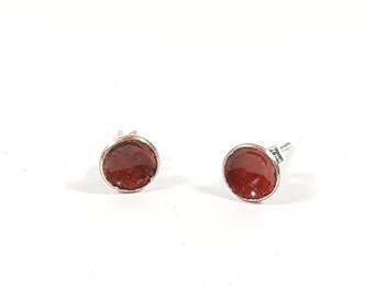 8mm colourful copper enamel concave stud, burnt orange coloured enamel studs, red concave enamel stud earrings