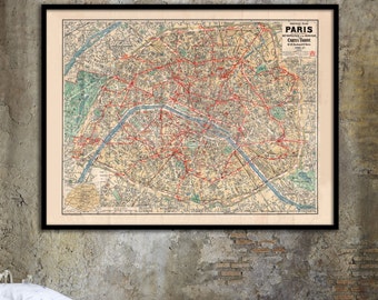 1923 Paris map, Vintage Paris map reprint - 4 sizes up to 48"x36"-