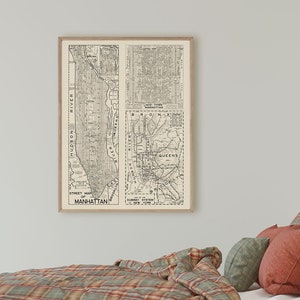 Mid-century New York City 3-map reprint - c. 1955 NYC/Manhattan street & subway map 4 sizes up to 30x40&quot; and 4 color choices - sold UNFRAMED